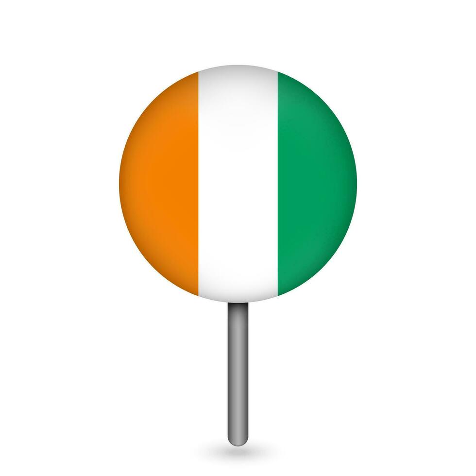 Map pointer with contry Ivory Coast. Ivory Coast flag. Vector illustration.