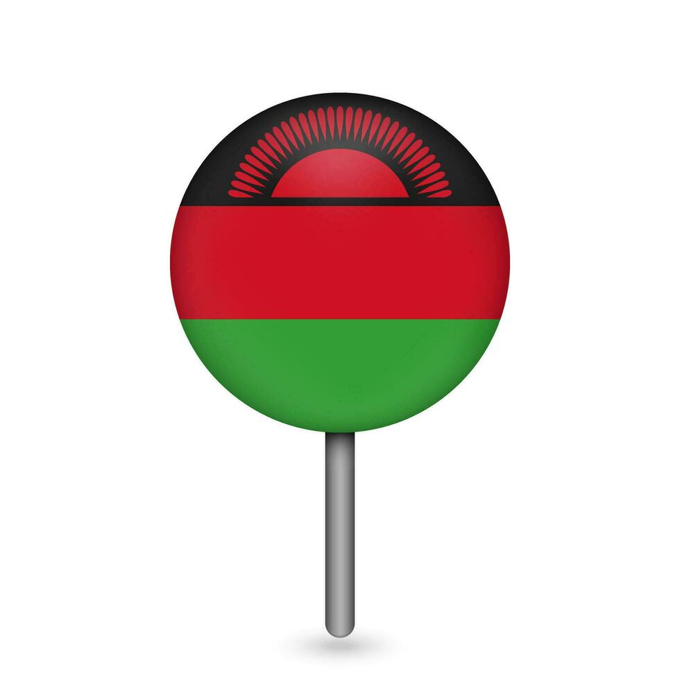 Map pointer with contry Malawi. Malawi flag. Vector illustration.