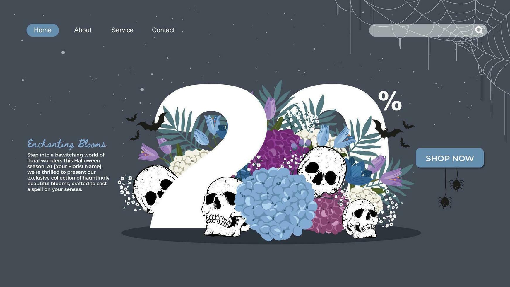 halloween theme for florist sale banner template with beautiful flowers and skull vector