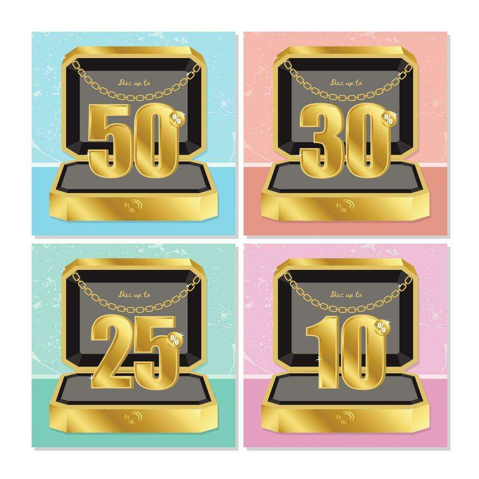 Collection of discount numbers for sale poster with golden glossy number on the ring box vector