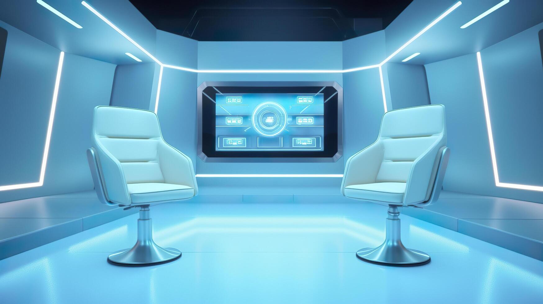 The Future of Game Shows. A Simple, Modern Setting with Two Chairs and a Whole Lot of Fun. photo