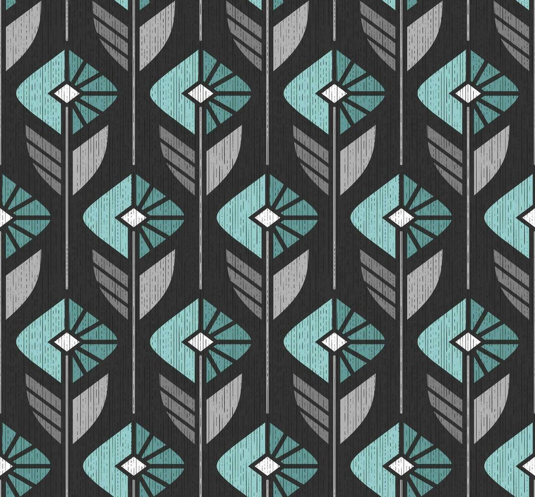 DARK GRAY VECTOR SEAMLESS BACKGROUND WITH GEOMETRIC MINT TURQUOISE COLORS IN ART DECO STYLE