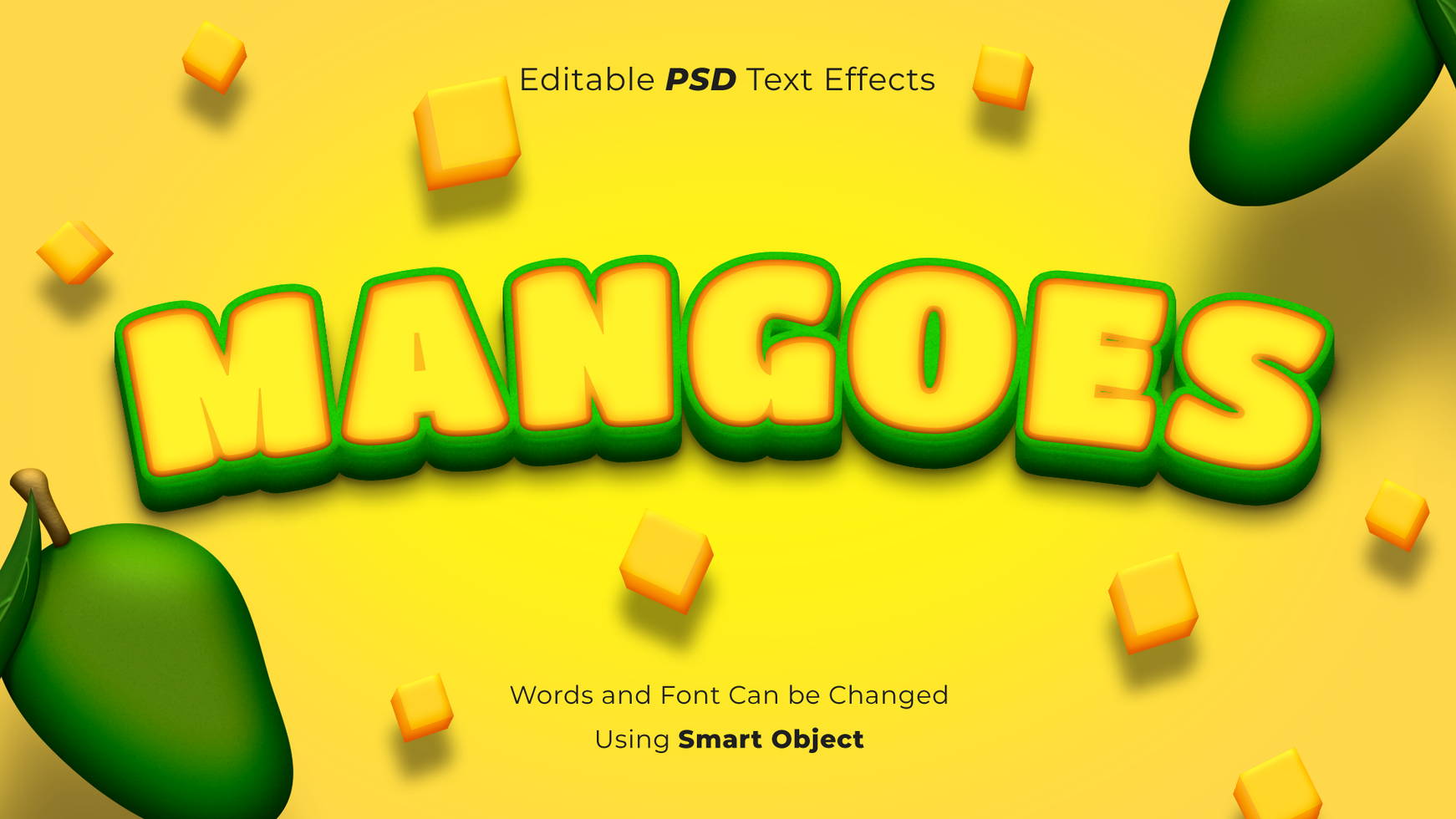 Editable 3D Mango Text Effect with Mangoes psd