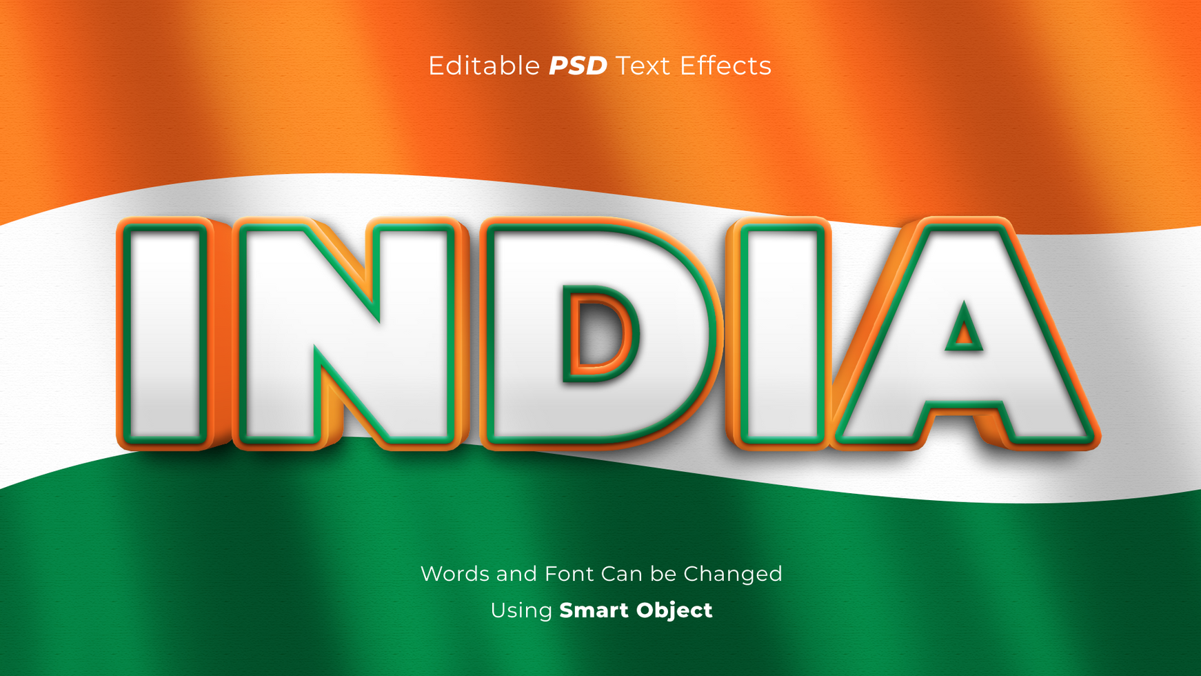 Editable 3D India PSD Text Effect on India Flag Background