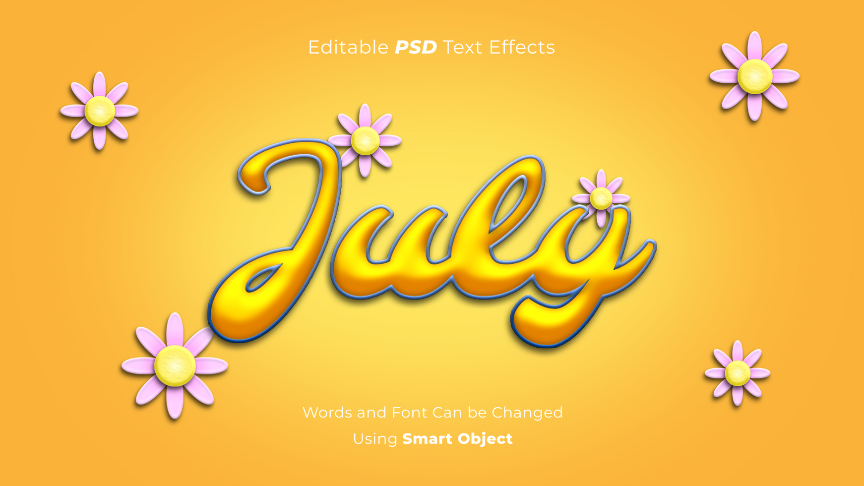 Full editable july text effects with flowers psd