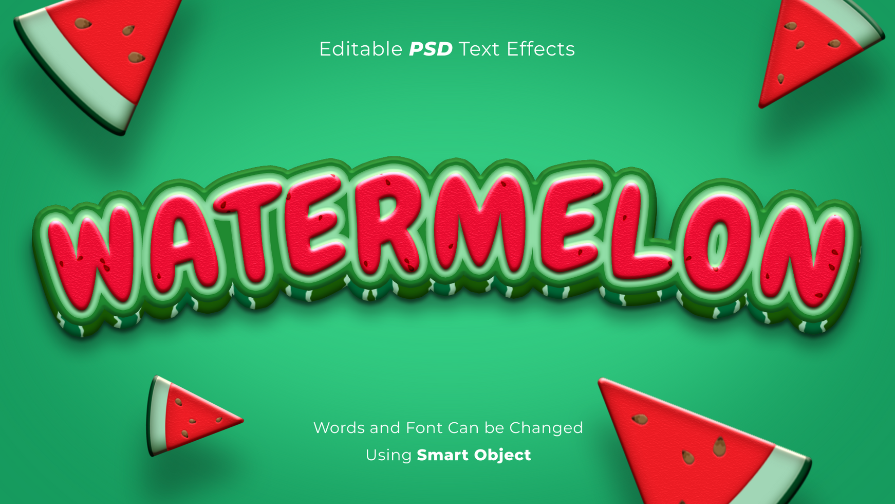 bewerkbare watermeloen 3d psd tekst effect