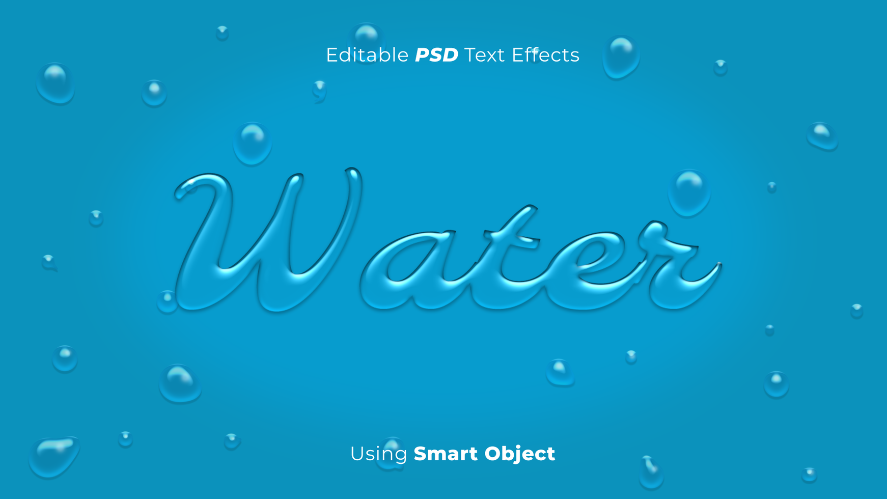 Editable water text effects with water drops psd