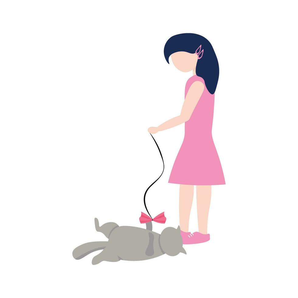 Girl playing with a cat vector
