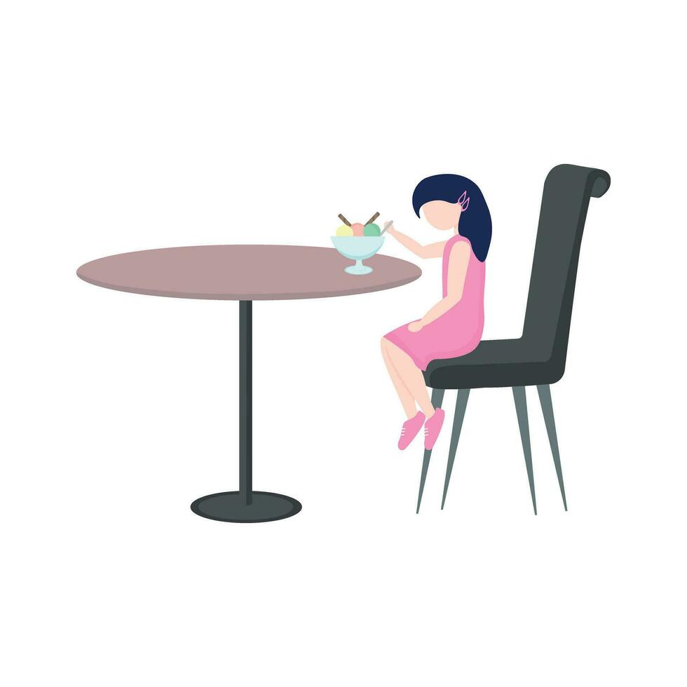 Girl sitting at the table and eating ice cream vector