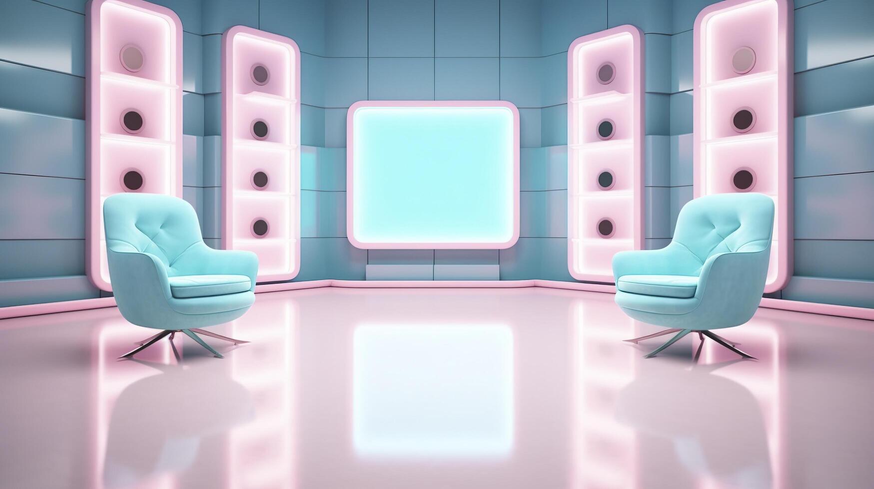 The Future of Game Shows. A Simple, Modern Setting with Two Chairs and a Whole Lot of Fun. photo