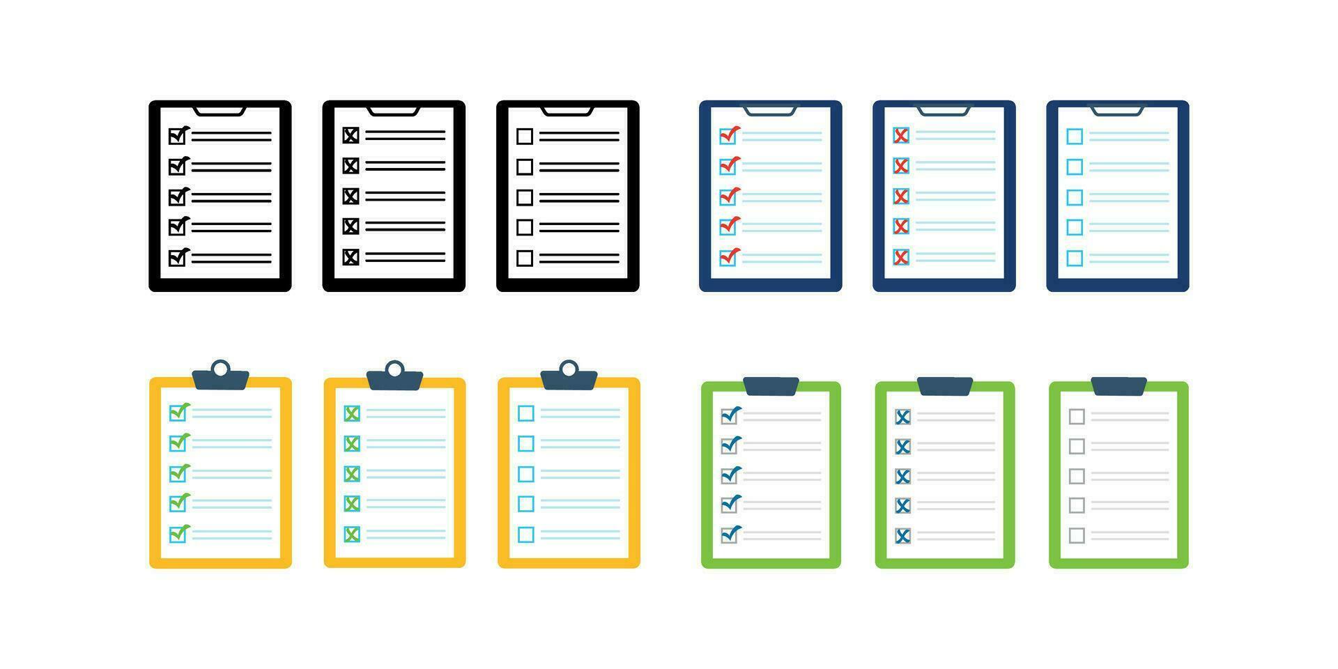 Set of checklists with checkmarks and crosses vector