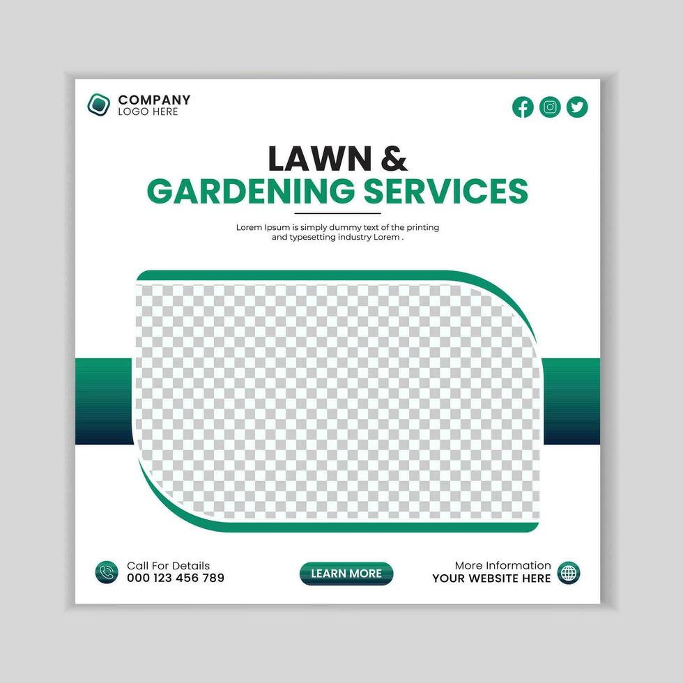 Lawn and gardening service social media post banner template. Gardening and lawn mower service advertisement social media post. Free Vector. vector