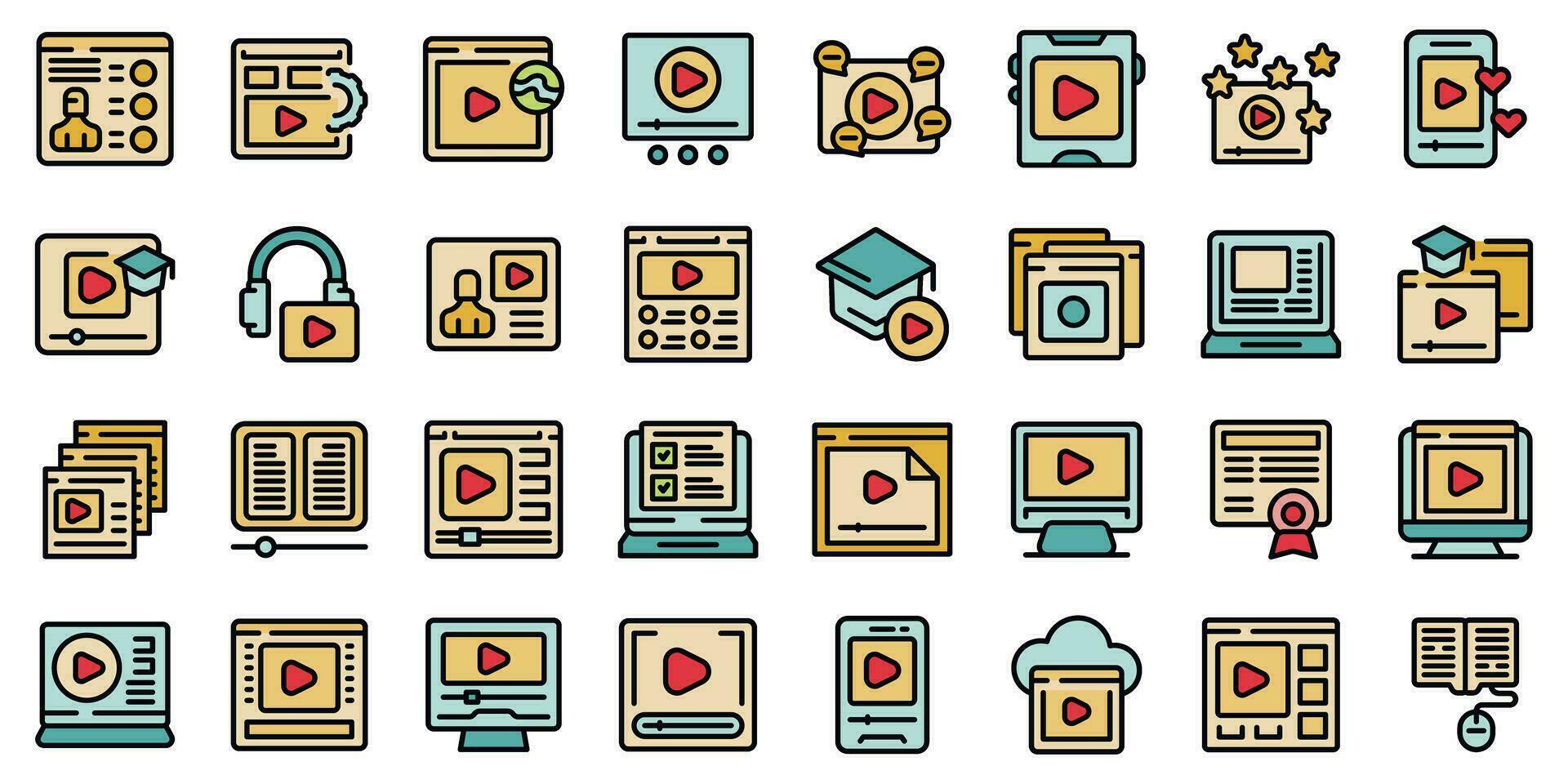 Online course icons set vector flat