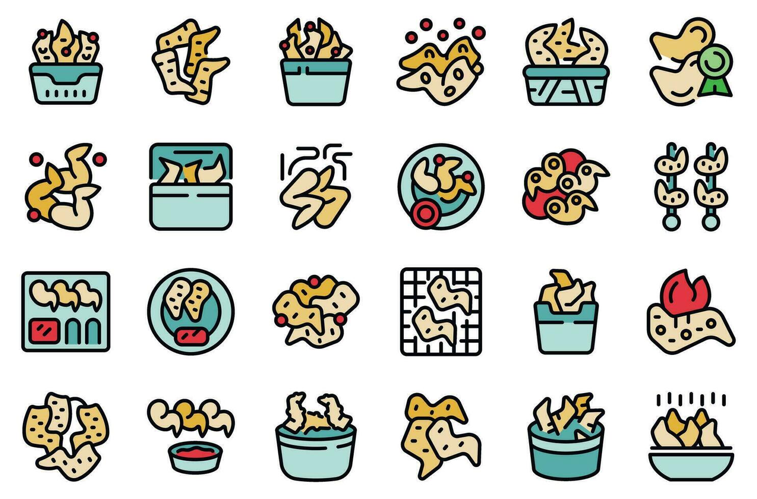 Fried chicken wings icons set vector flat