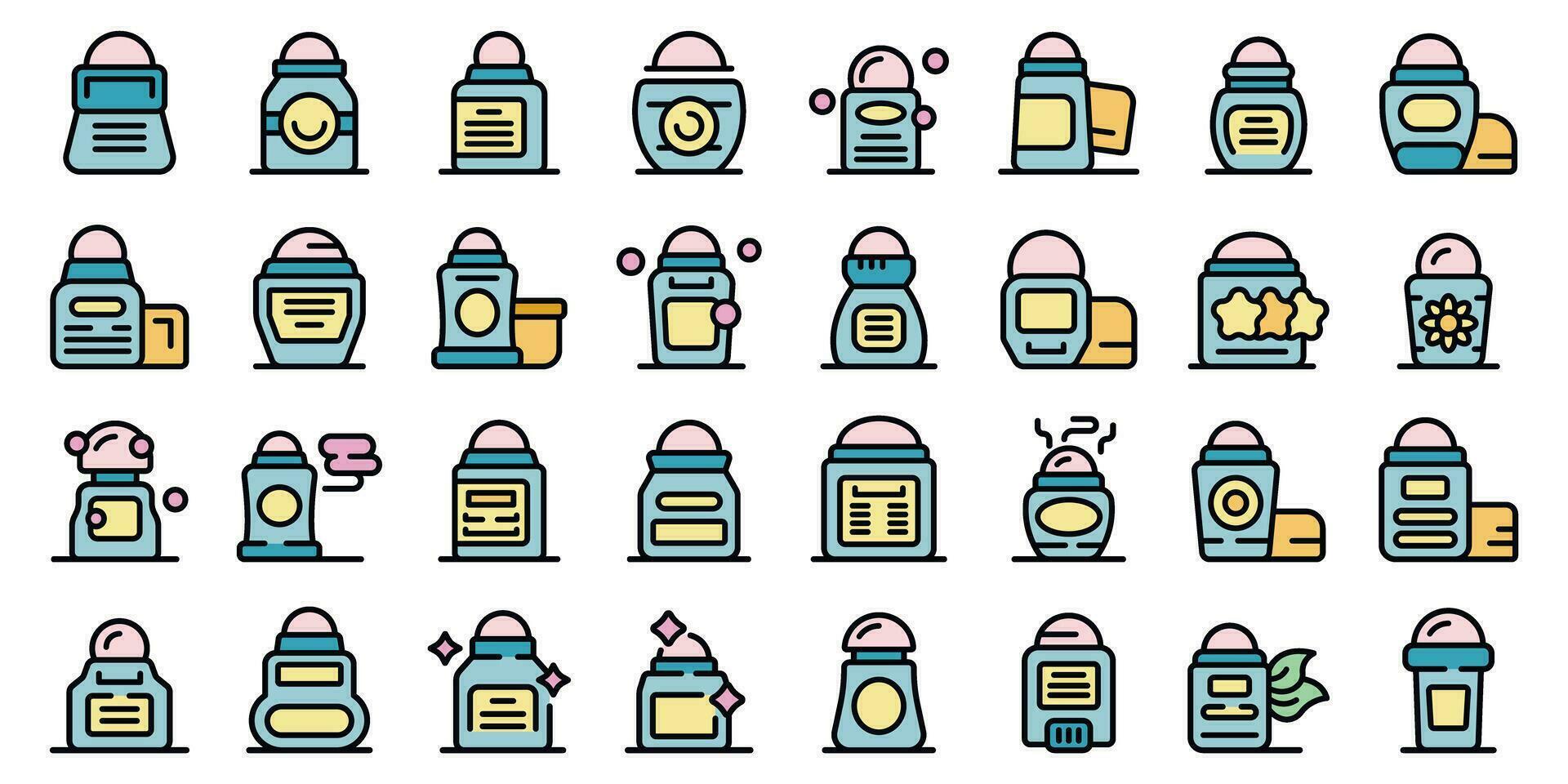 Roll-on deodorant icons set vector flat