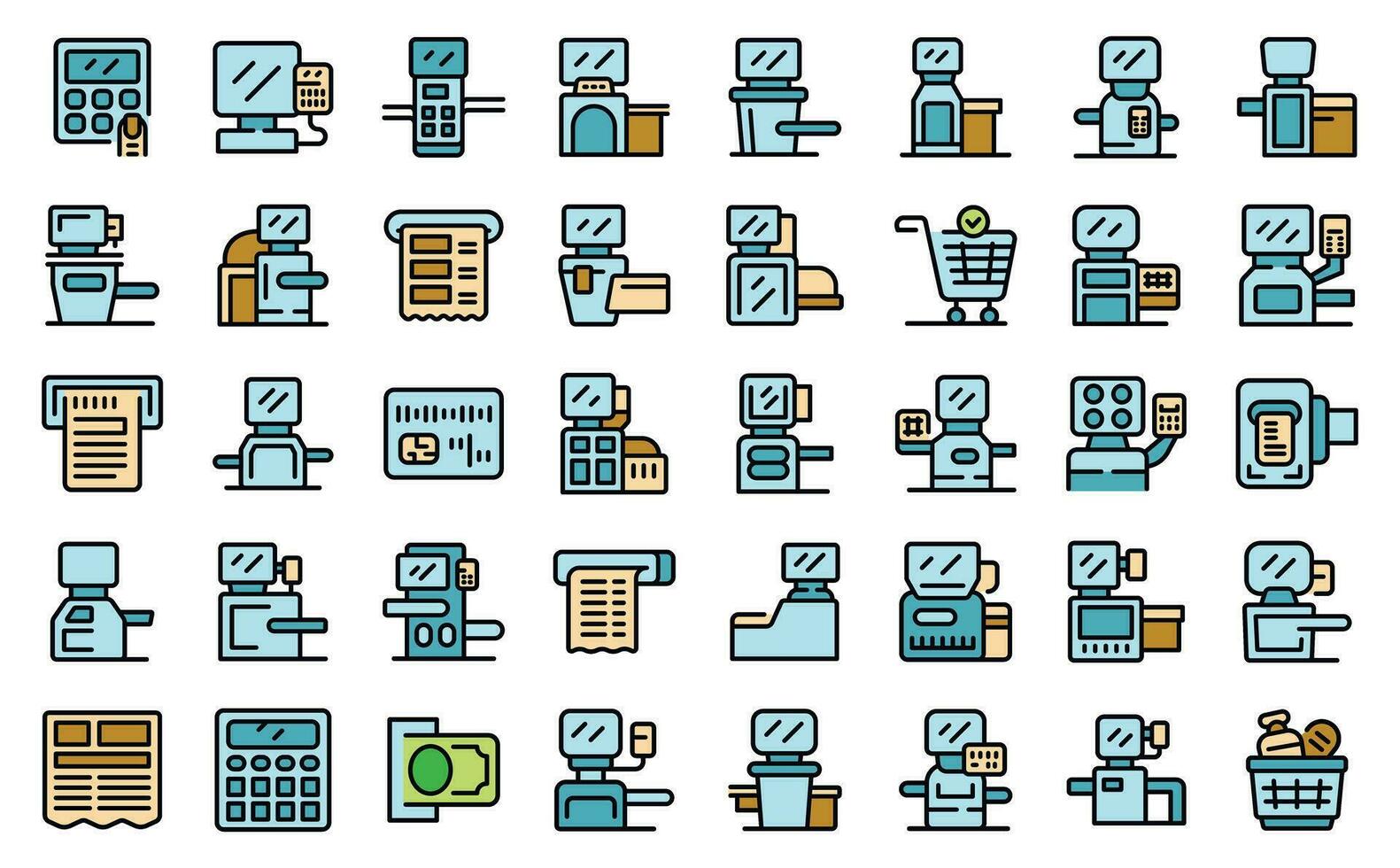 Self-service at the checkout icons set vector flat