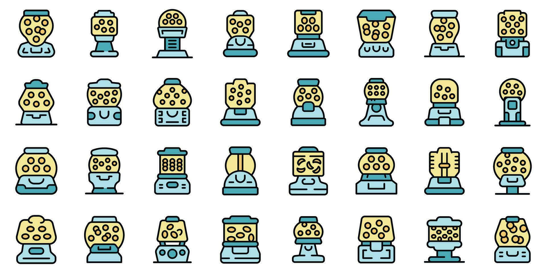 Bubblegum machine icons set vector flat