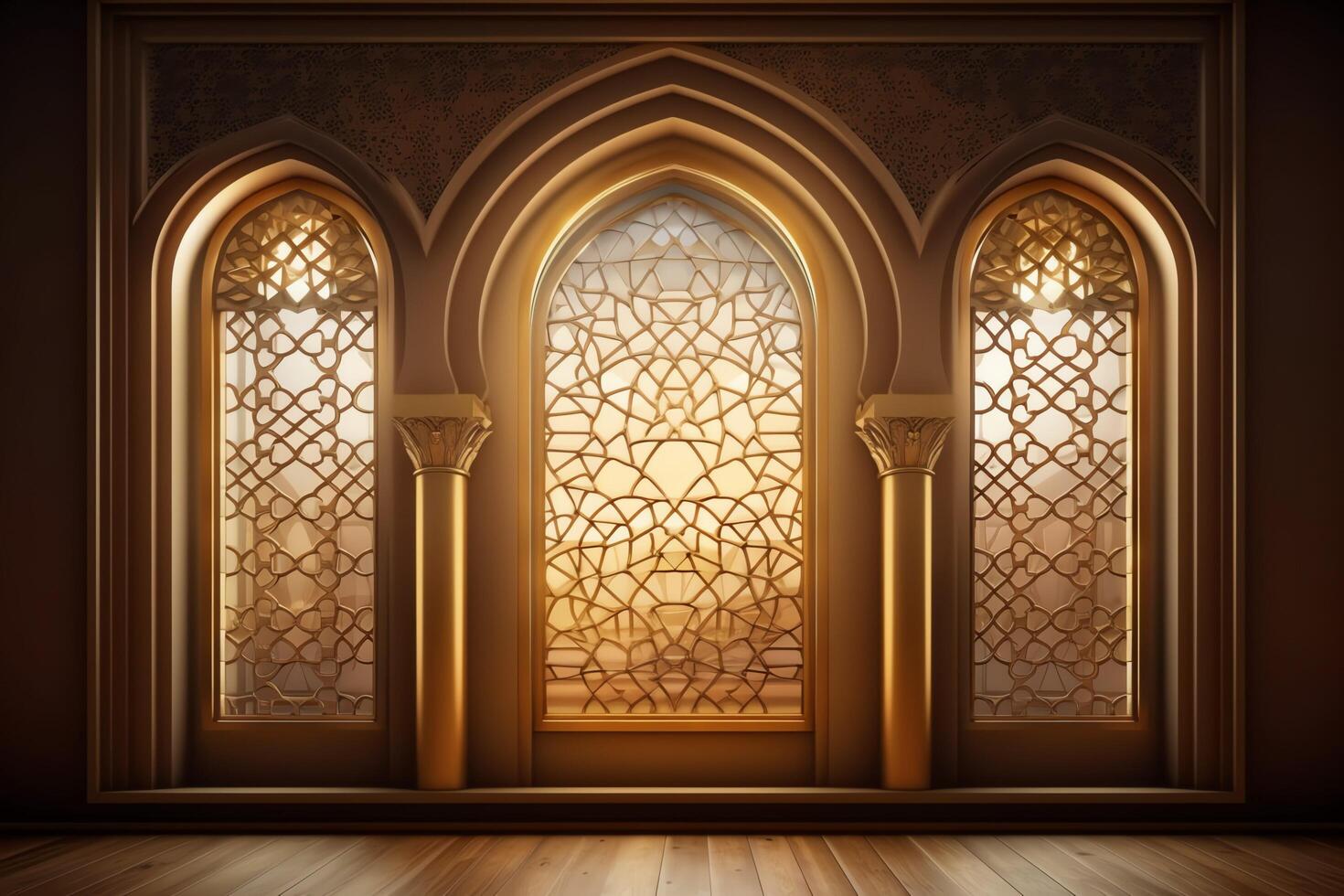 Eid mubarak and ramadan kareem greetings with islamic lantern and mosque. Eid al fitr background. Eid al fitr background of window concept by photo