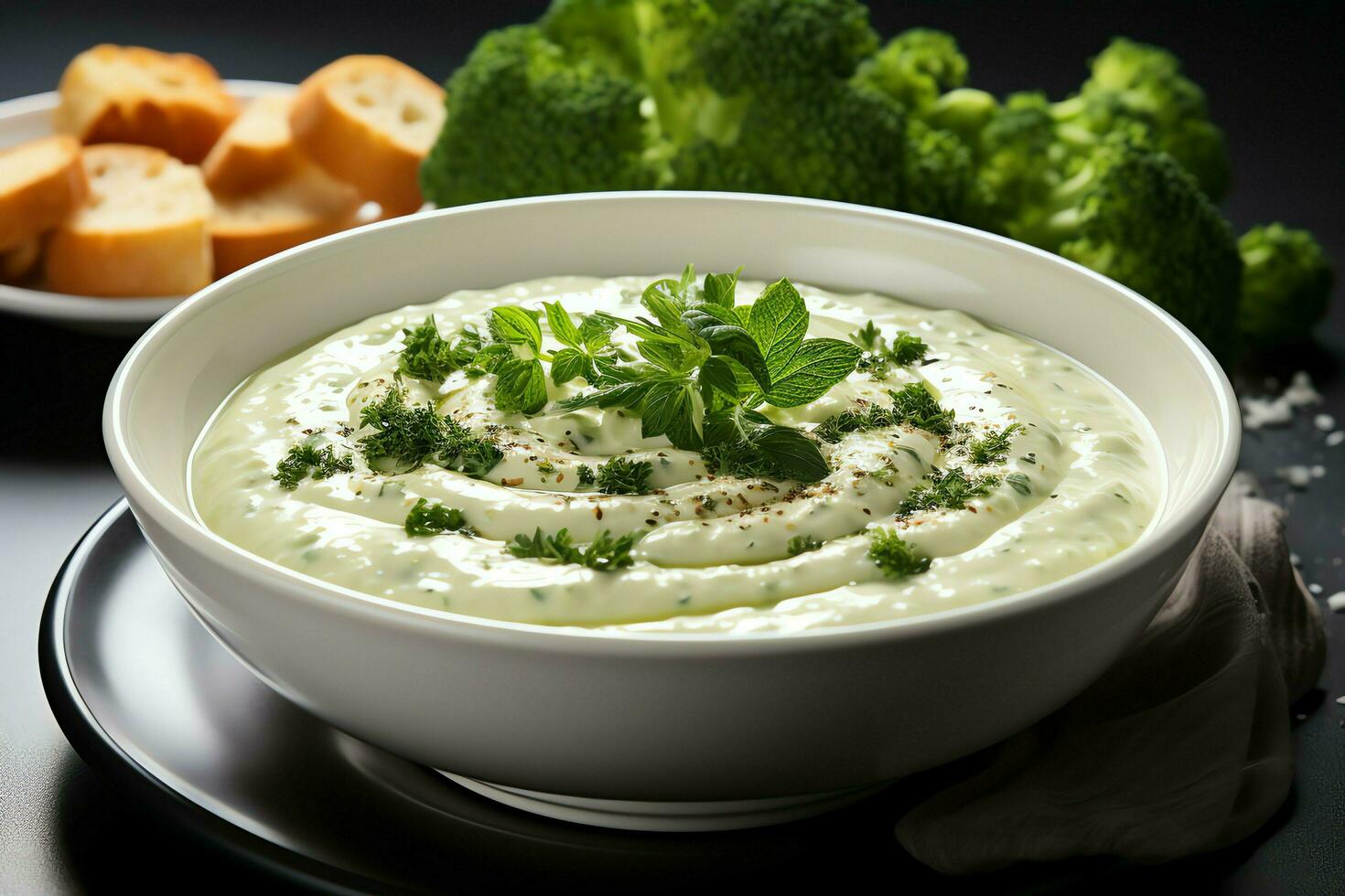 A delicious vegetables soup food in a bowl. Winter food and high protein soup meal concept by AI Generated photo