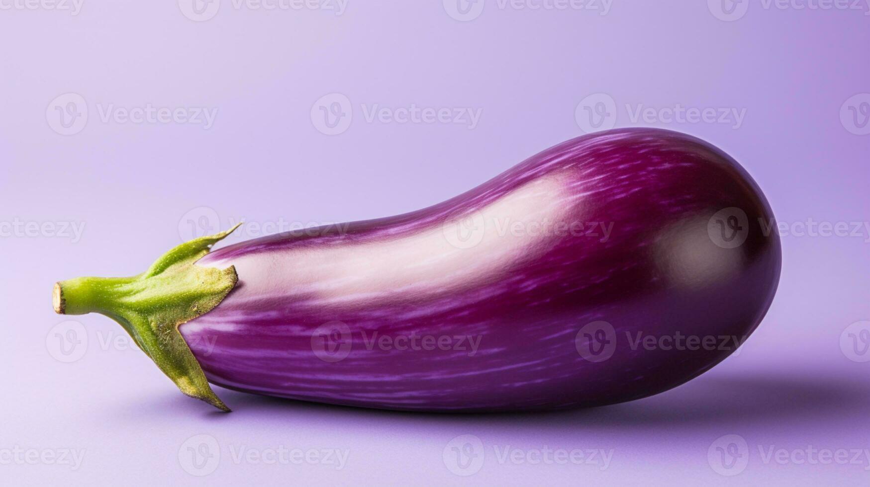 front view of eggplant on isolated pastel purple background photo