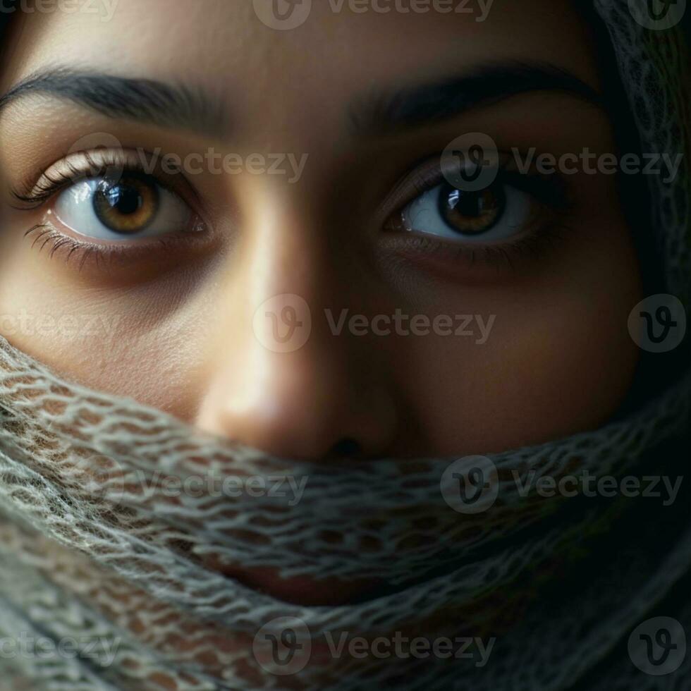 close up of attractive women wearing scarf photo