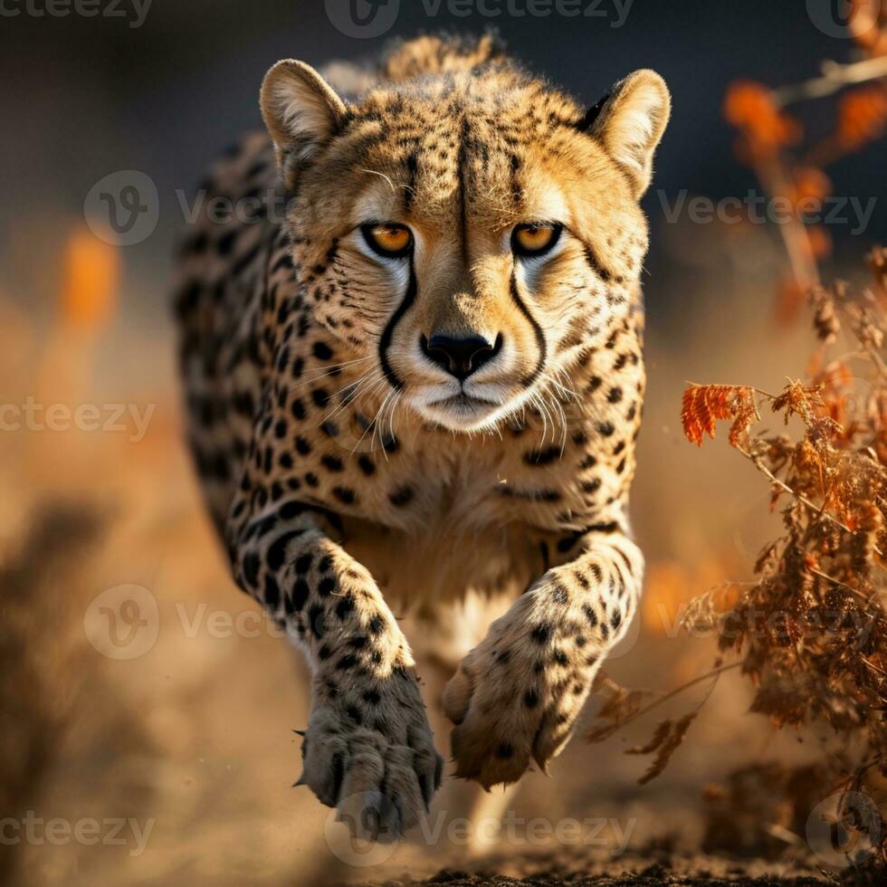 wild jaguar staring close up portrait in Africa generative ai photo