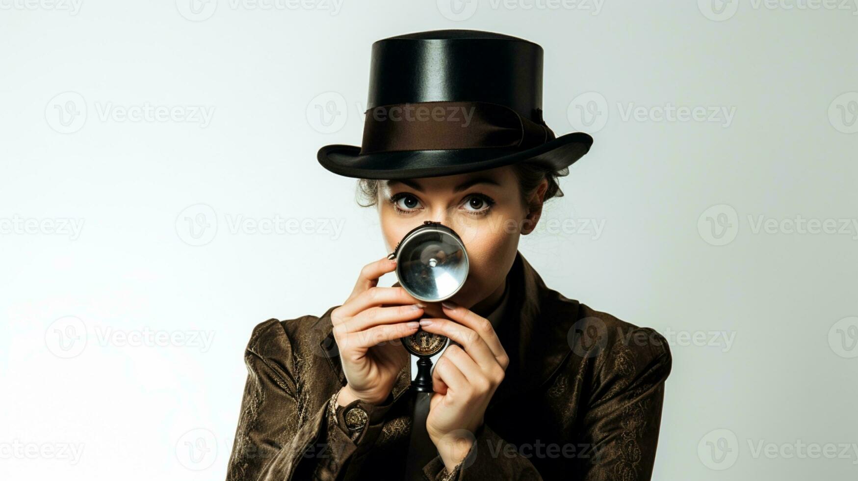 a detective women starring at camera with isolated background photo