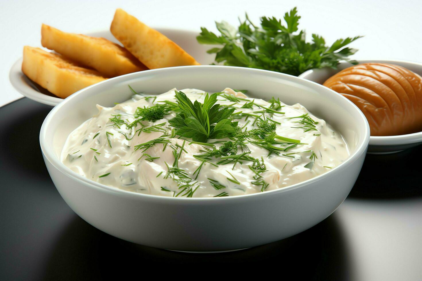 A delicious chicken soup food with vegetables in a bowl. Winter food and high protein soup meal concept by AI Generated photo