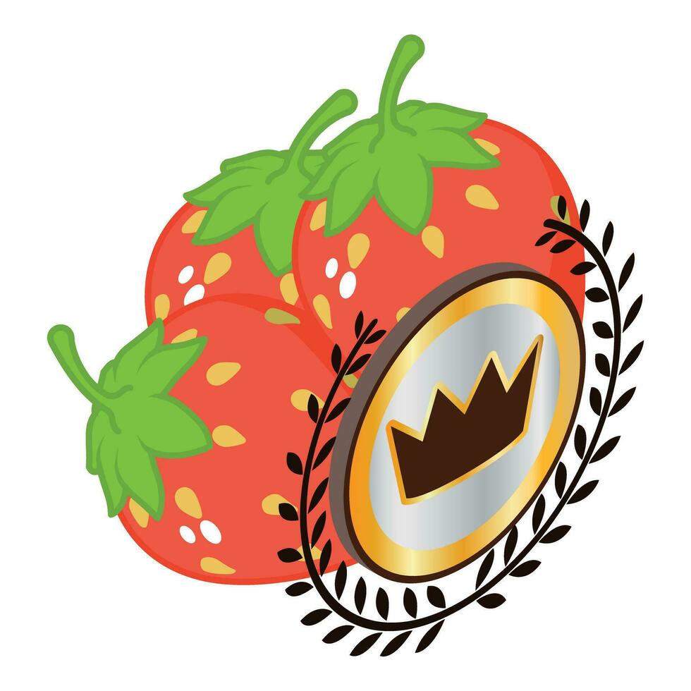 Organic strawberry icon isometric vector. Fresh ripe strawberry and crown sign vector