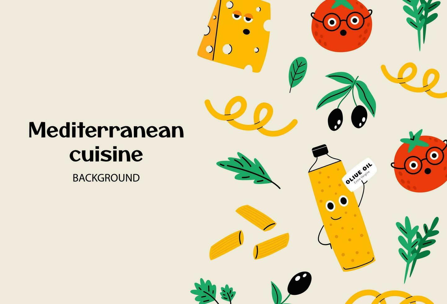 Mediterráneo comida caracteres antecedentes vector