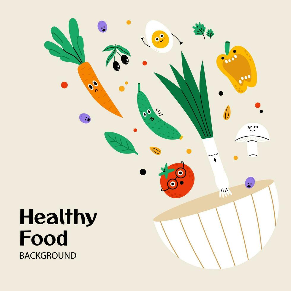 Cartoon food characters background vector