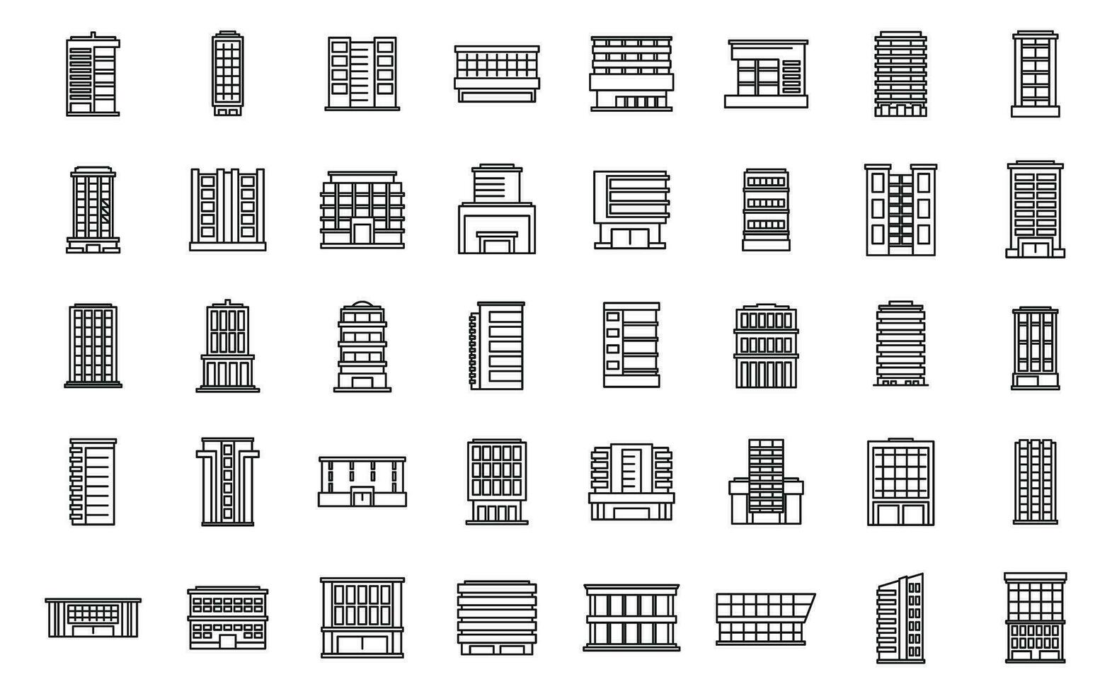 negocio centrar íconos conjunto contorno vector. casa central vector