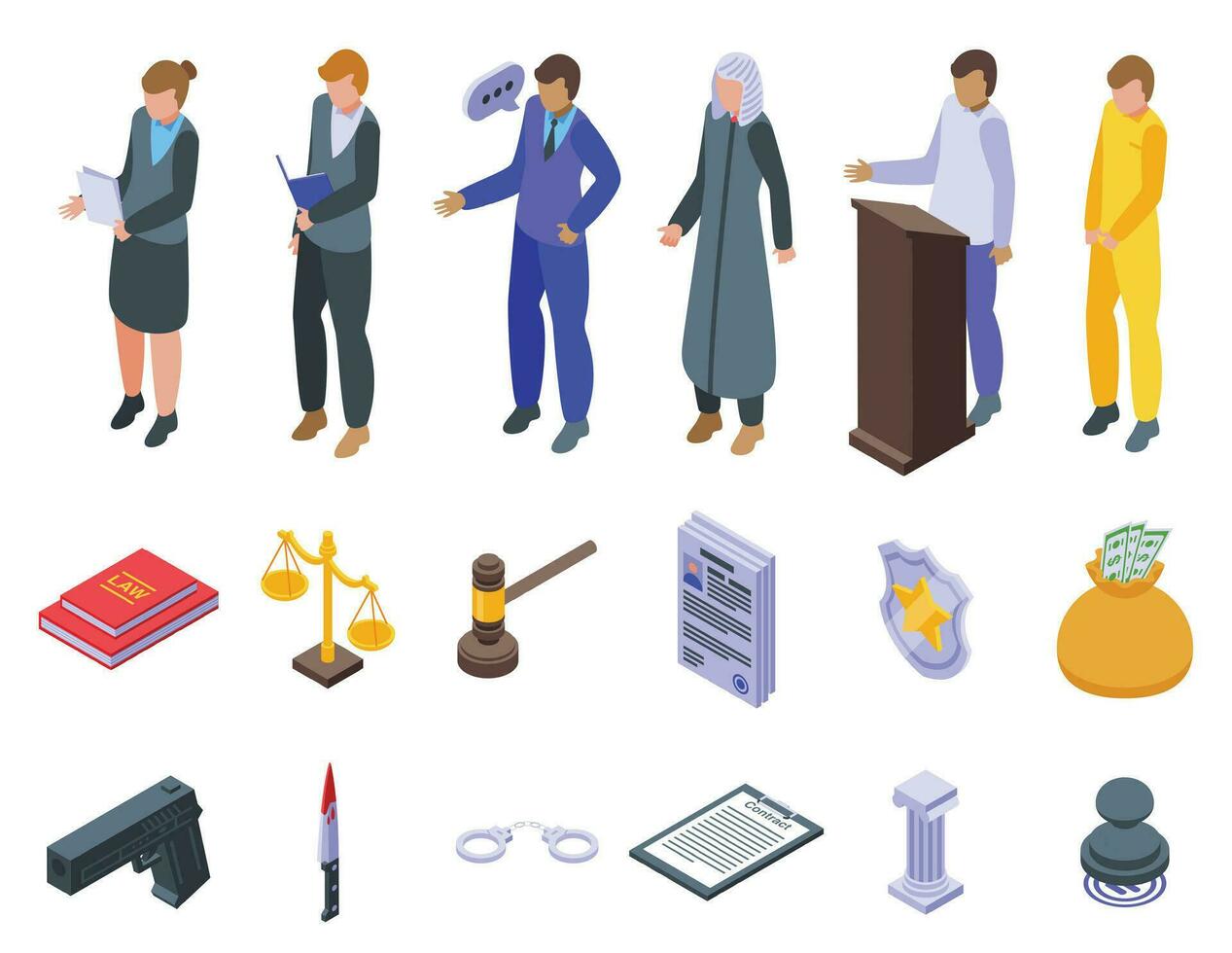 Attorney icons set isometric vector. Woman business vector