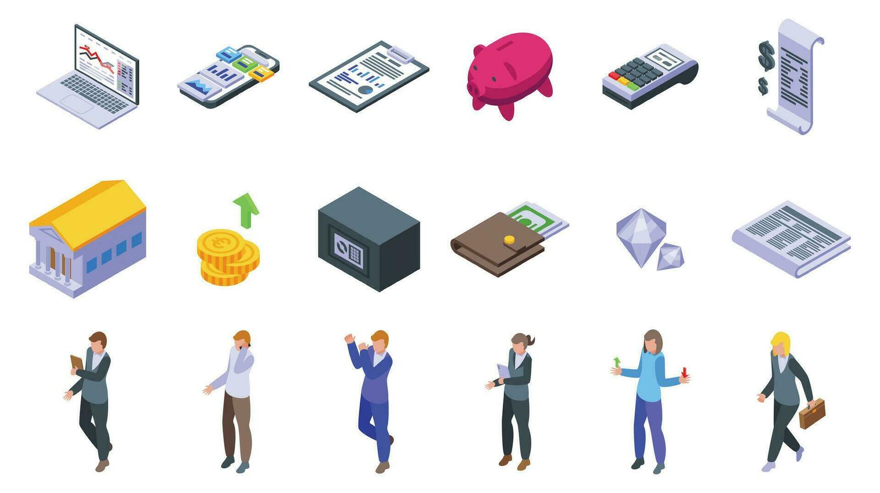 Economist icons set isometric vector. Office executive vector