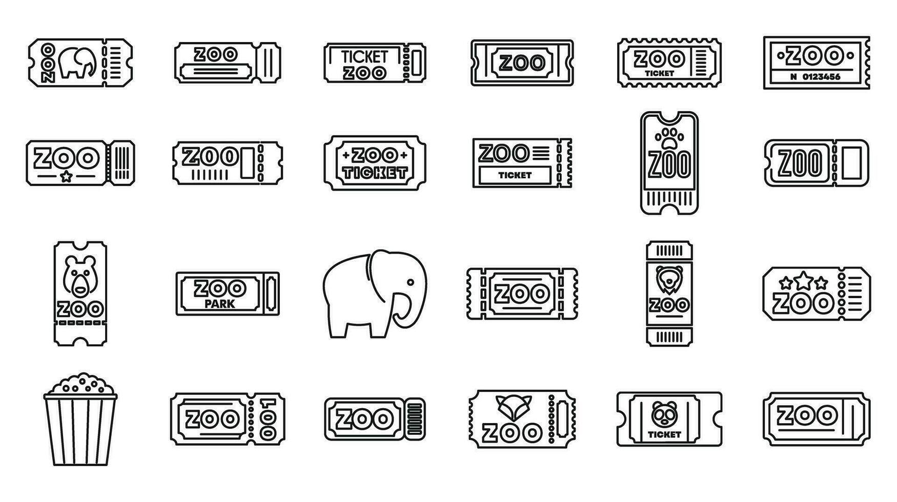 Zoo ticket icons set outline vector. Animal monkey vector