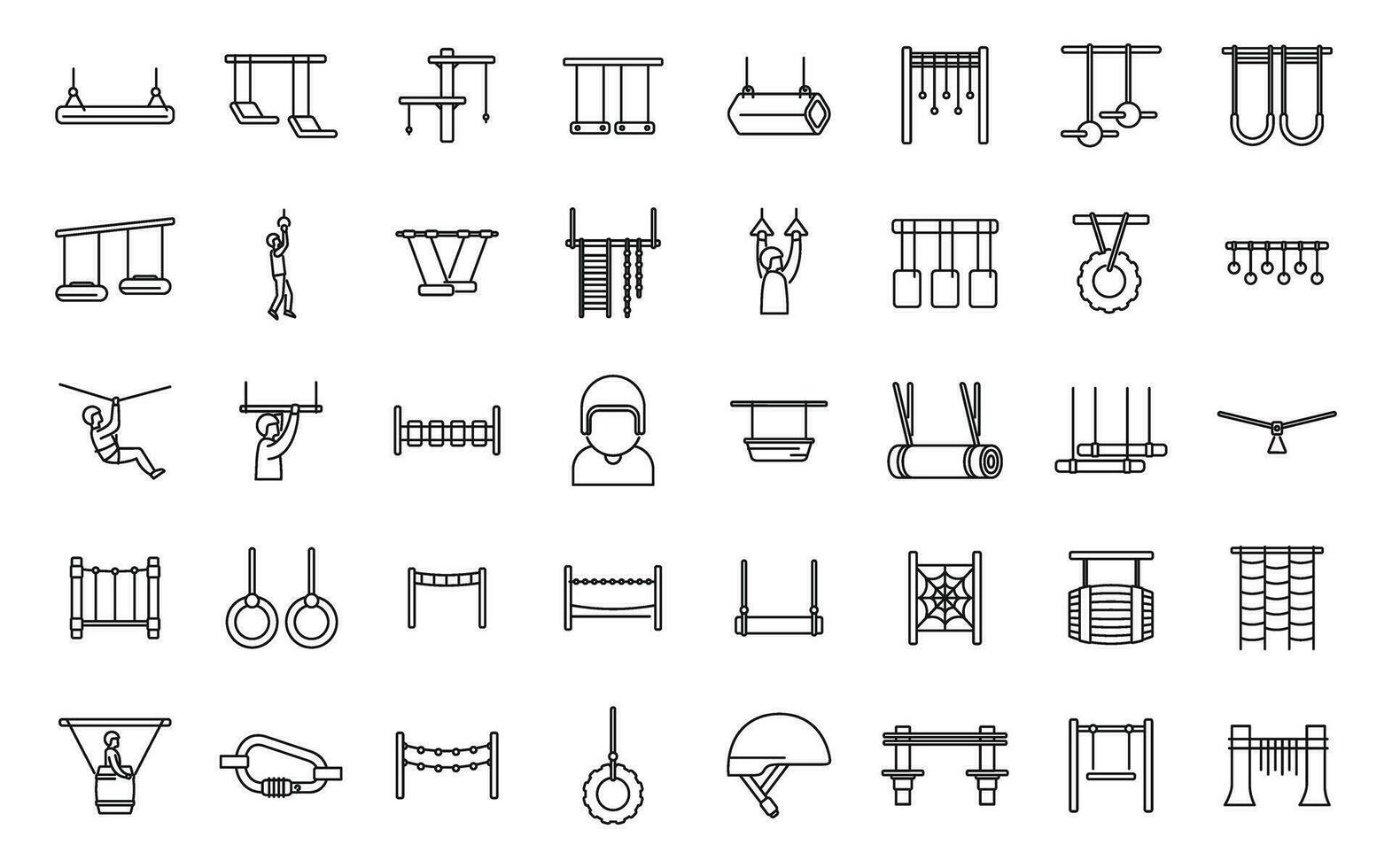 Rope park icons set outline vector. Adult forest vector