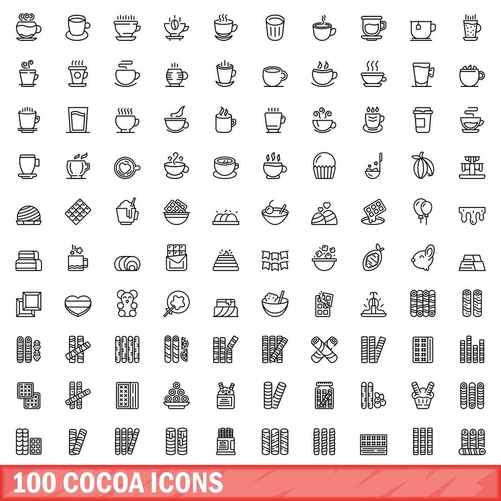 100 cocoa icons set, outline style 26608751 Vector Art at Vecteezy