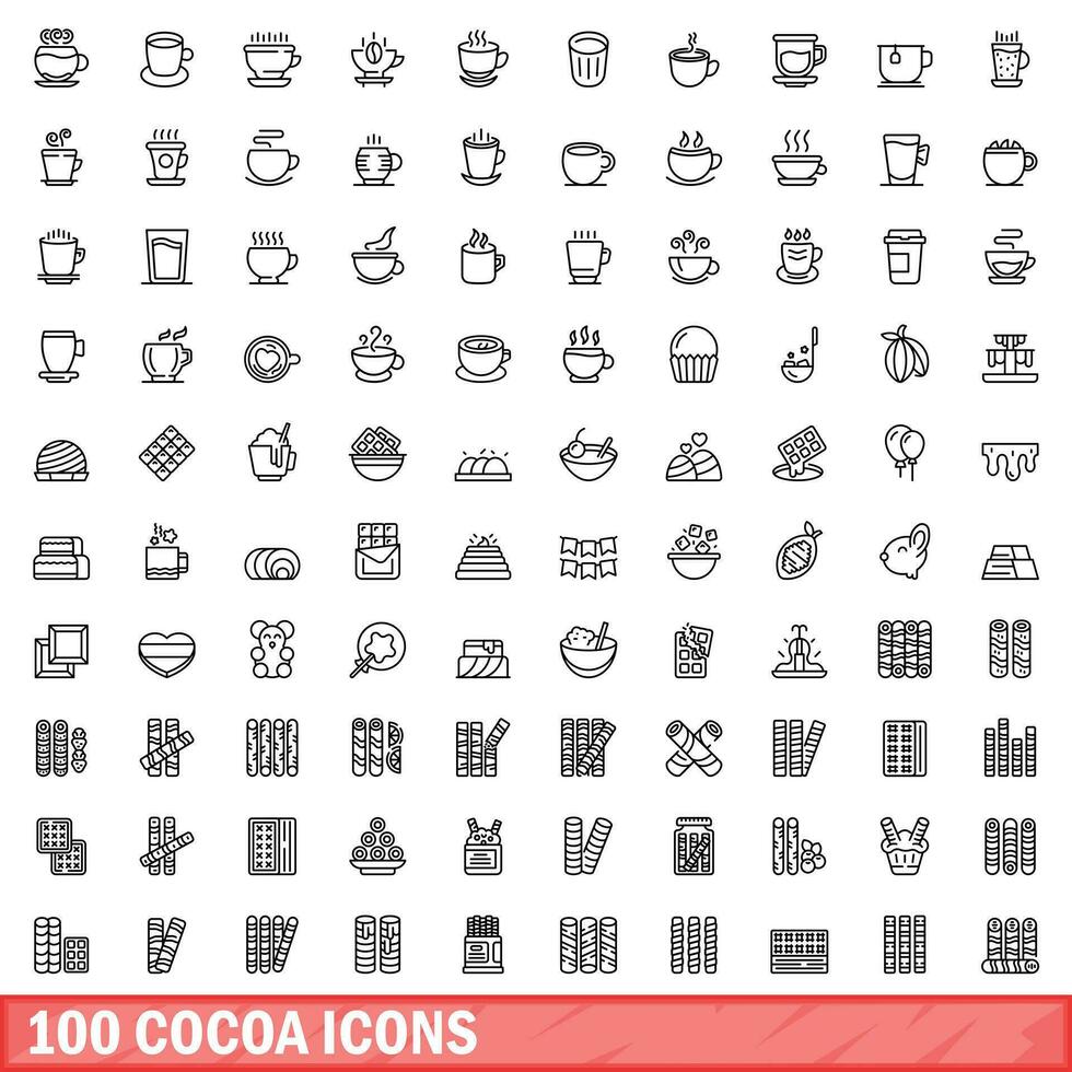 100 cacao íconos colocar, contorno estilo vector