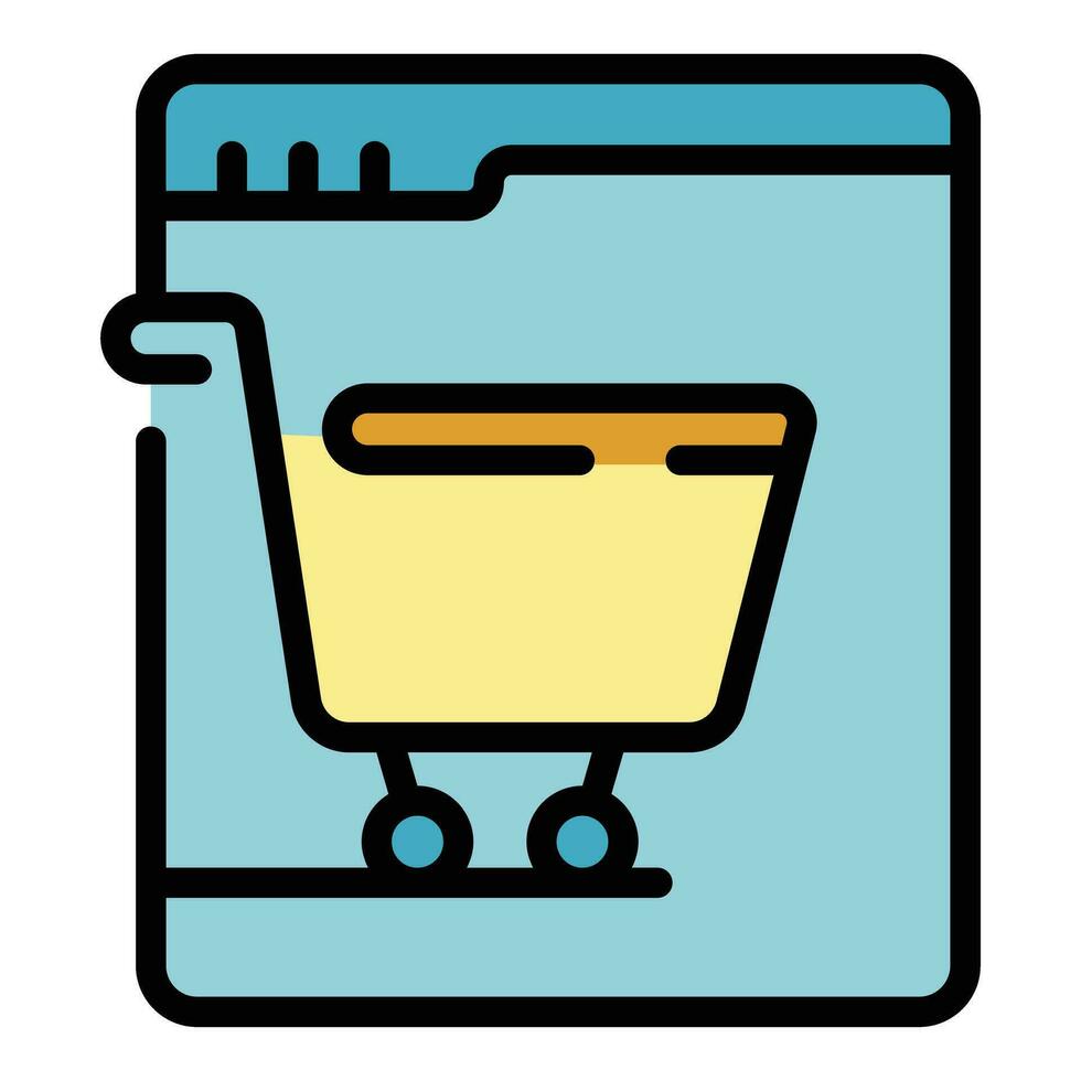 en línea compras icono vector plano