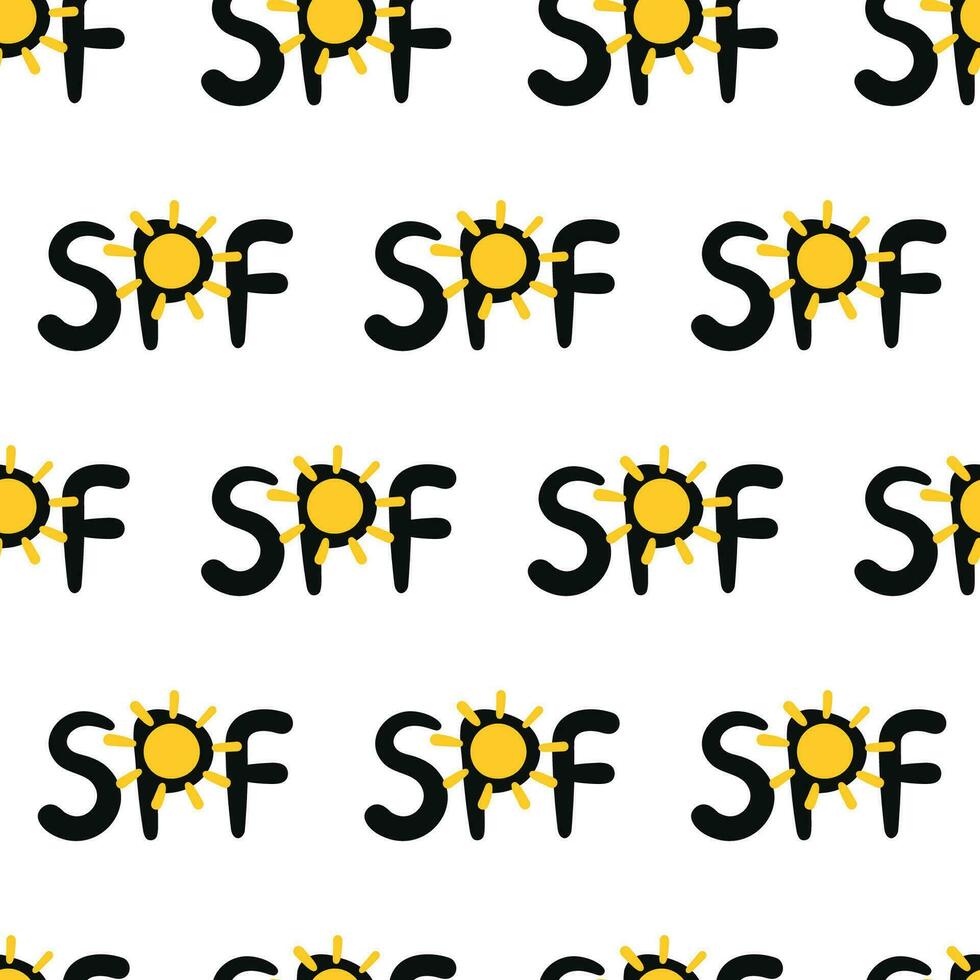 SPF lettering abbreviation seamless pattern vector illustration