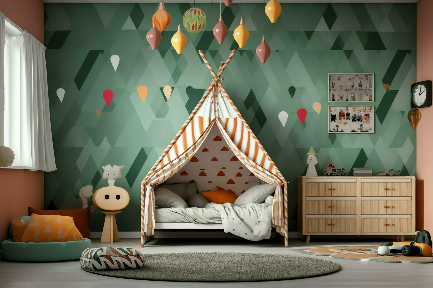 Modern child bedroom interior design in house with decoration children. Colorful children bedroom photo