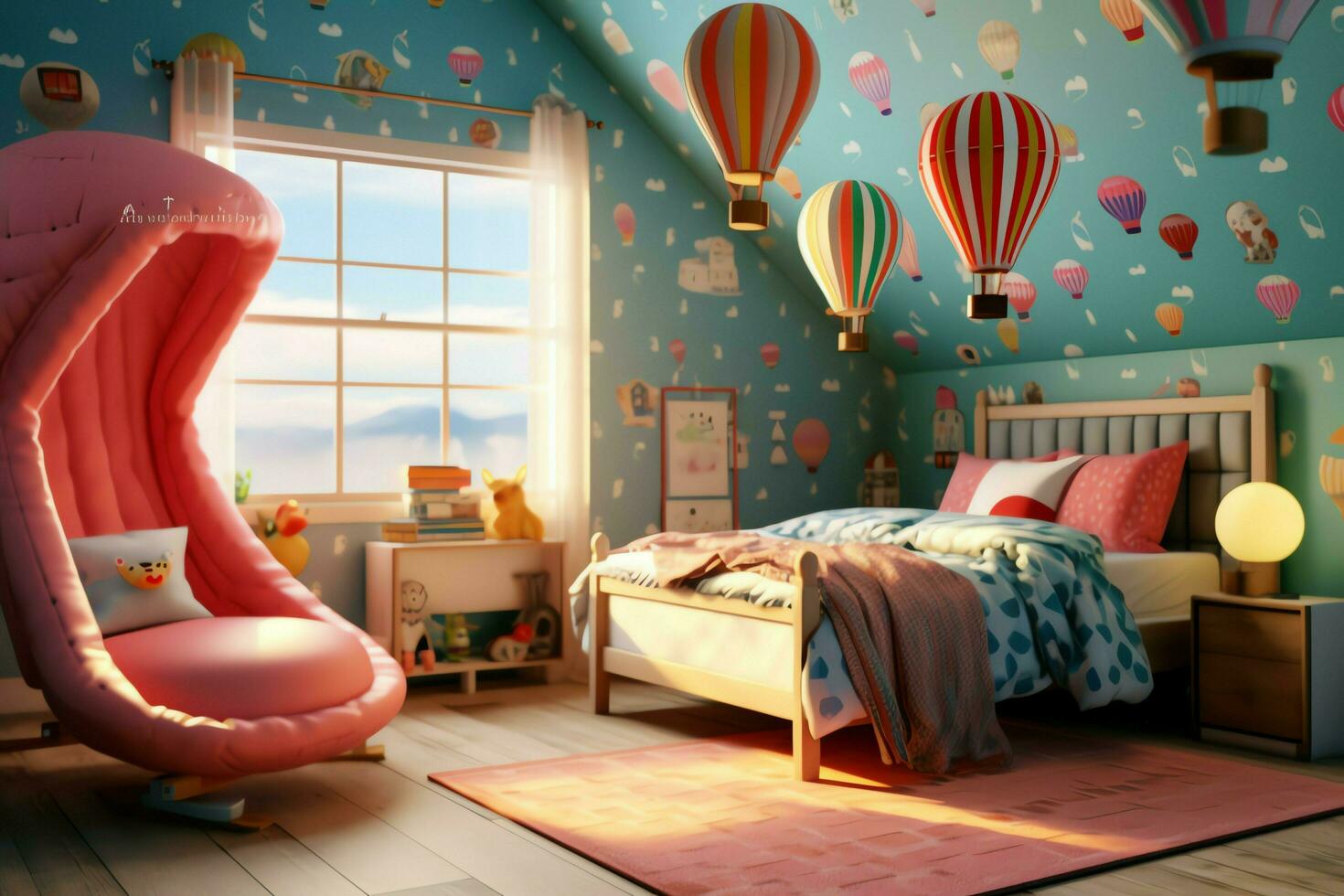 Modern child bedroom interior design in house with decoration children. Colorful children bedroom concept by AI Generated photo