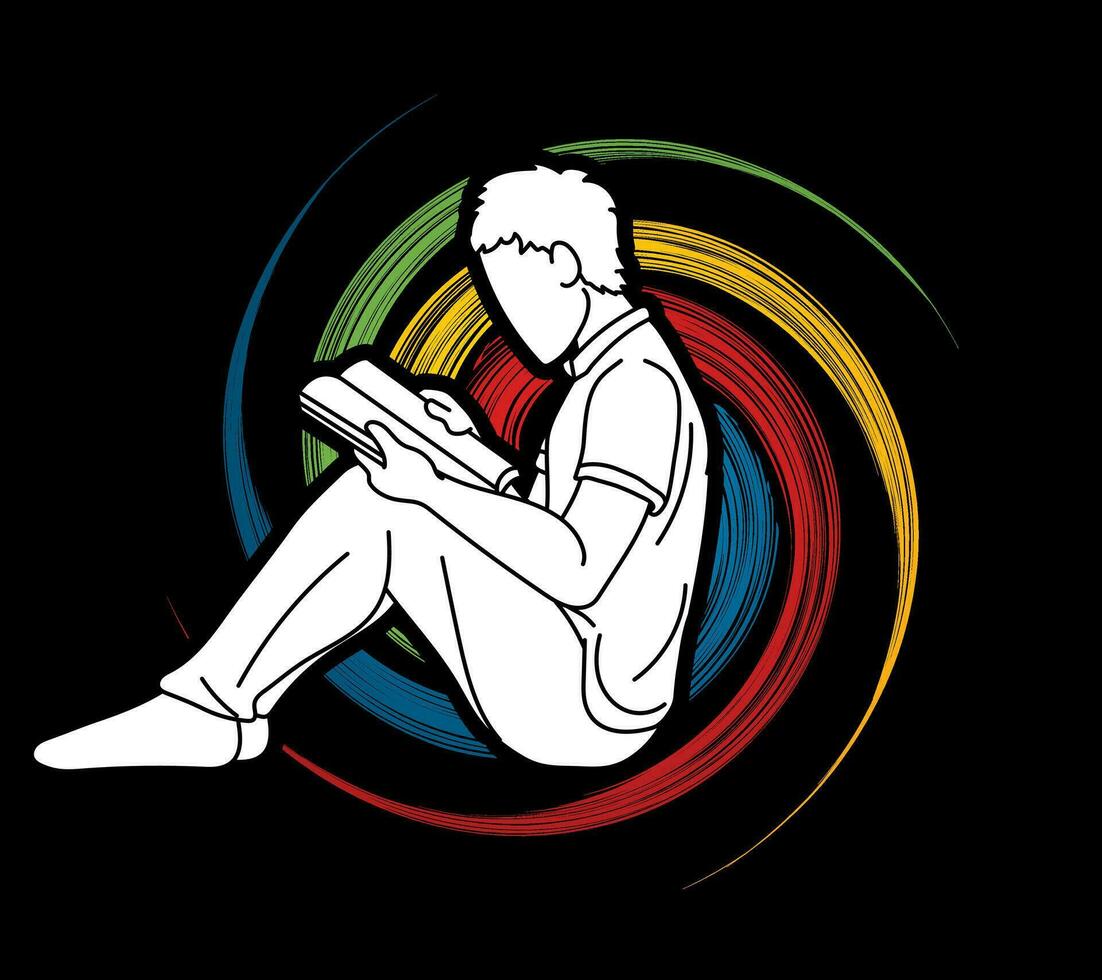 A Man Reading A Book Cartoon Silhouette Graphic Vector