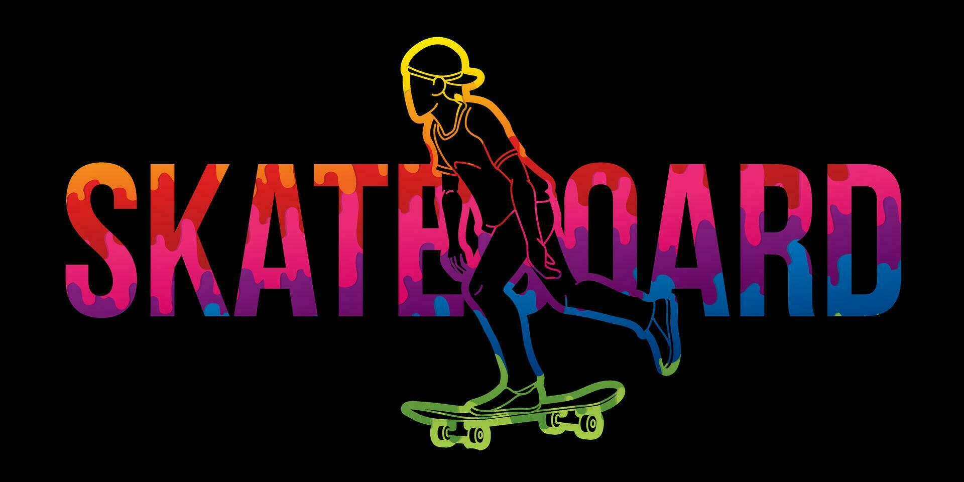 Skateboard Text Designed with Skateboarder Action Extreme Sport Graphic Vector