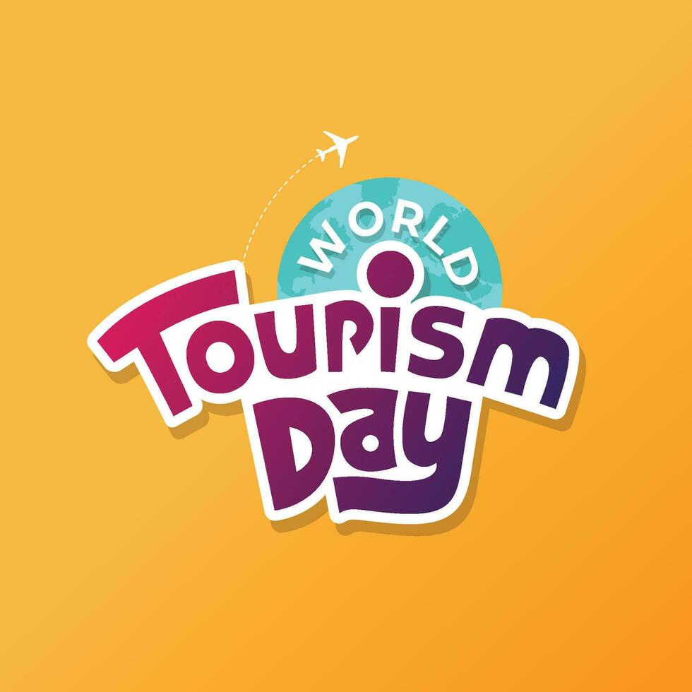 World Tourism Day vector typography on yellow background. Travel concept. Tourism Day banner, poster, social media post.