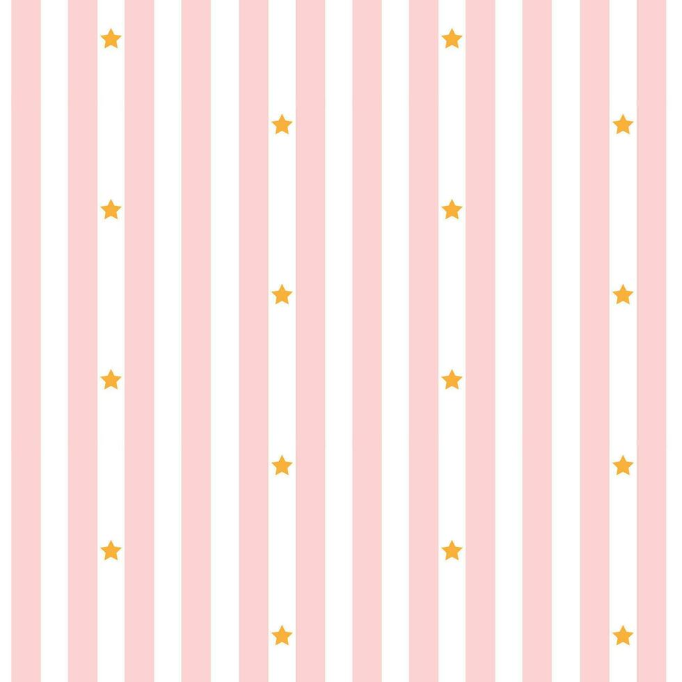 Seamless striped retro pattern with stars. Vector illustration. Vintage background with vertical pink stripes and gold stars.