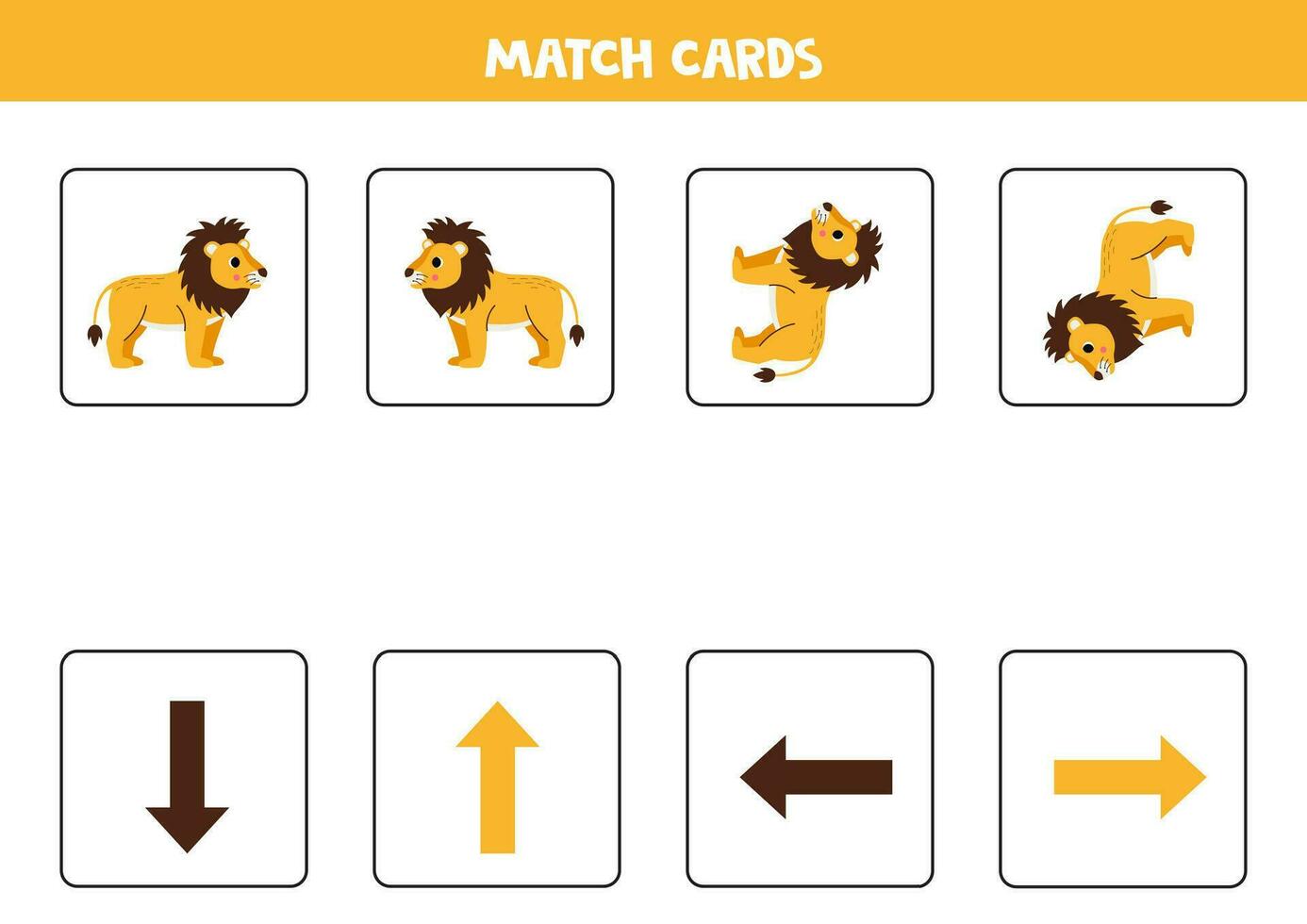 Left, right, up or down. Spatial orientation with cute lions. vector