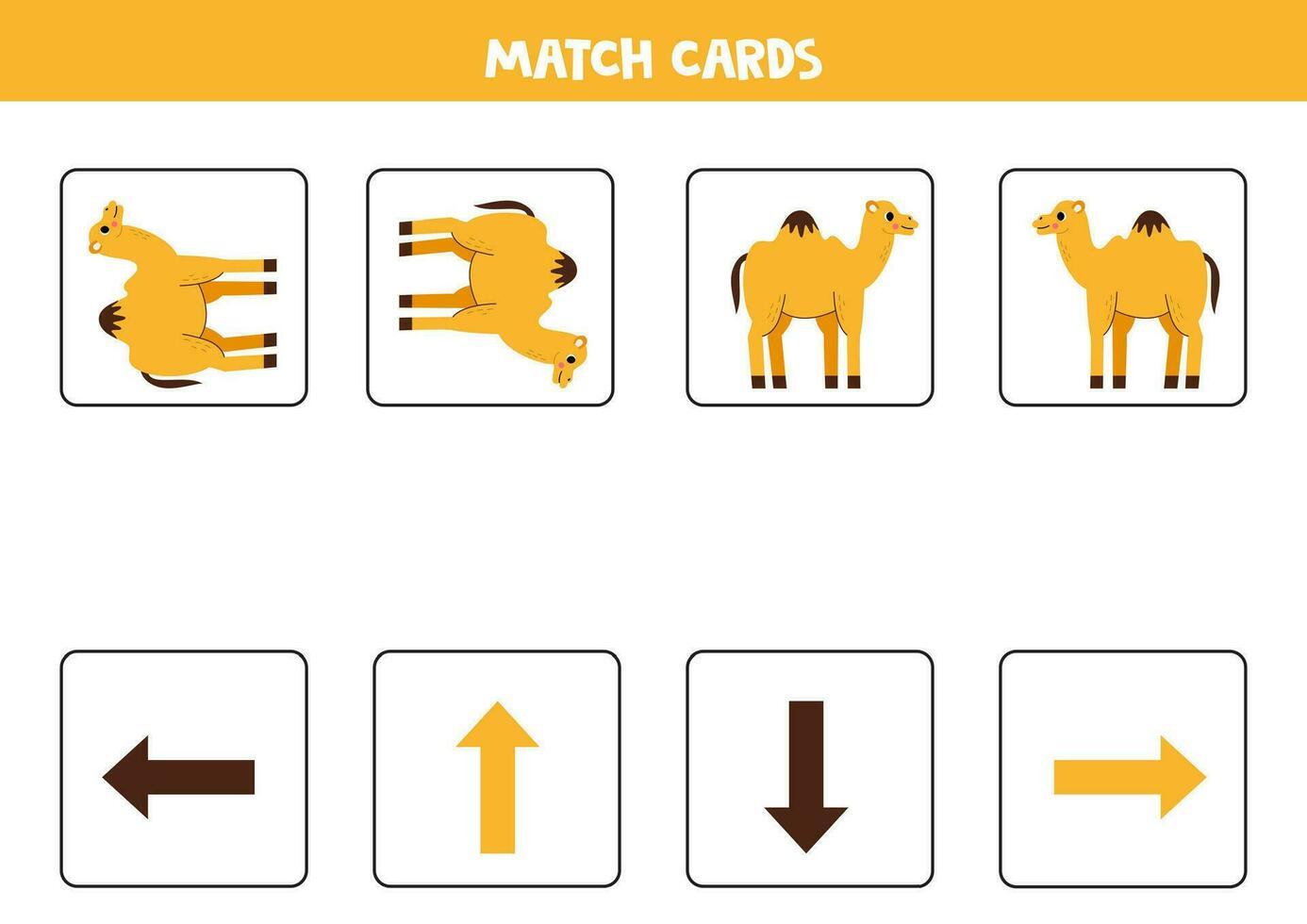 Left, right, up or down. Spatial orientation with cute camel. vector