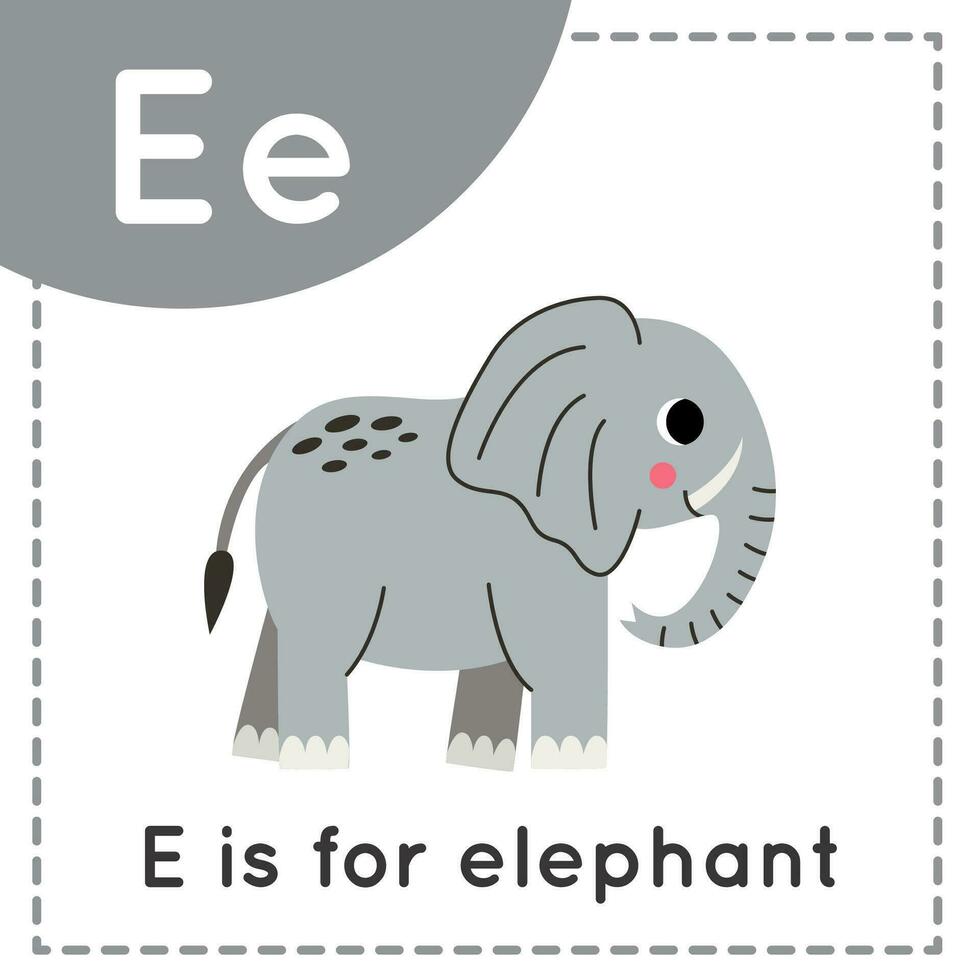 aprender el alfabeto inglés para niños. letra e. lindo elefante de dibujos animados. vector