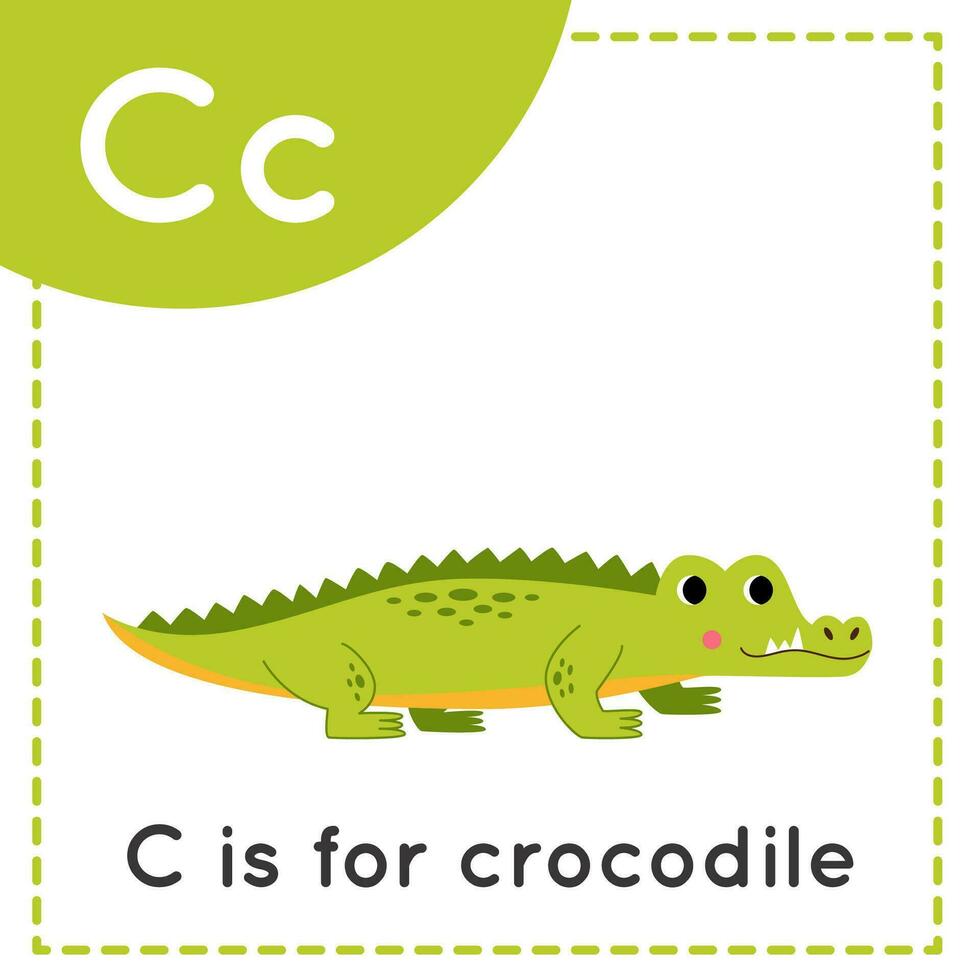 Learning English alphabet for kids. Letter C. Cute cartoon crocodile. vector